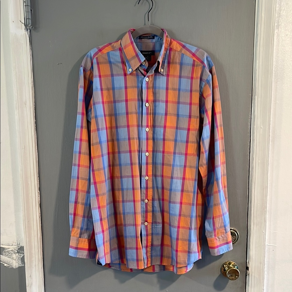 Gant Hampton Dobbie Dress‎ Fit Plaid Button Down Shirt M